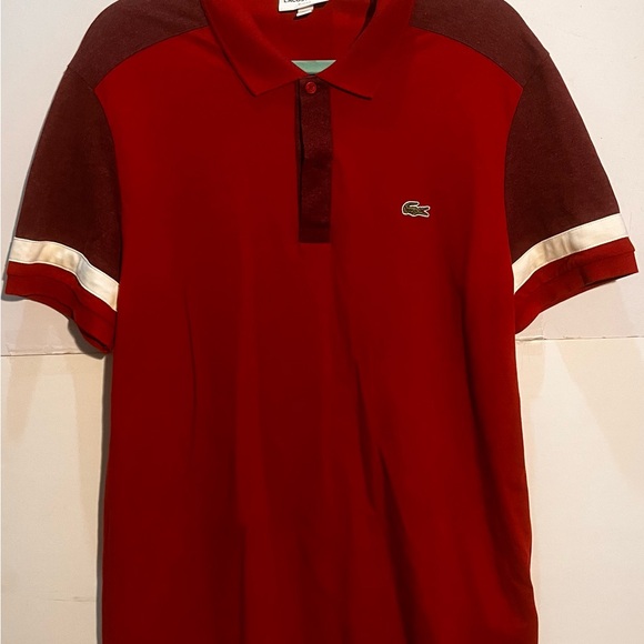 Lacoste Men’s Polo Shirt Size L Red/Maroon Contrast Sleeve Made in Peru Slim Fit - Picture 1 of 8